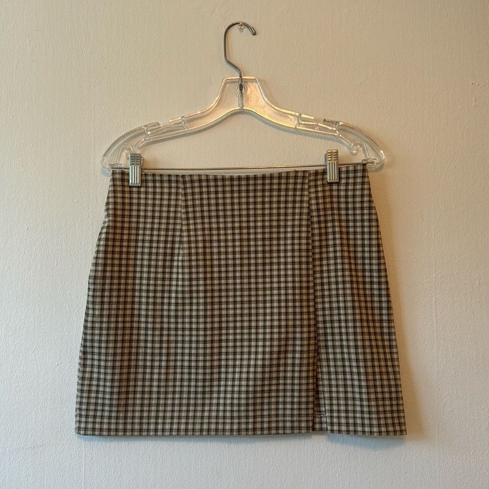 Plaid Mini Skirt in Black and Tan